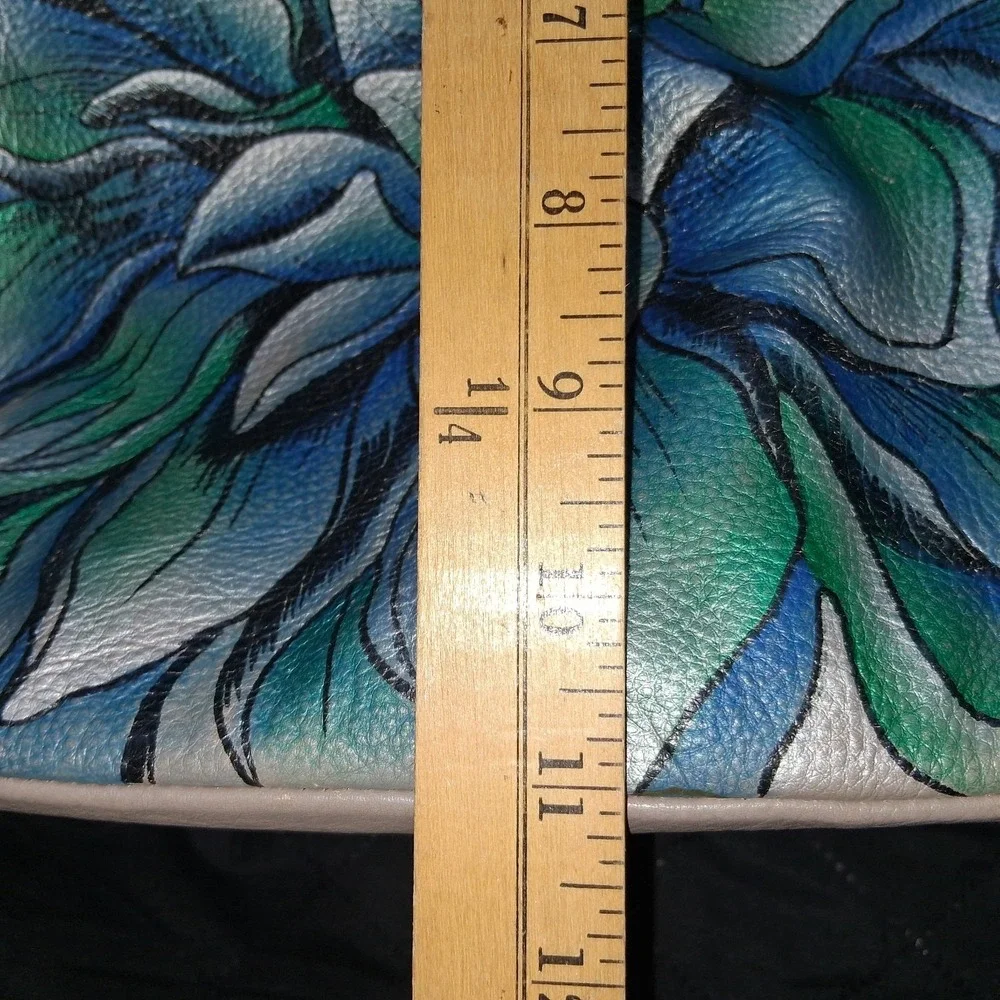 Anuschka Hand Painted Multi Pocket Hobo Leather Bag Floral Motif